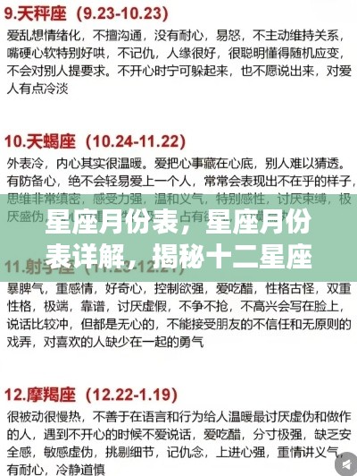 星座月份表详解,揭秘十二星座性格与运势特点全解析