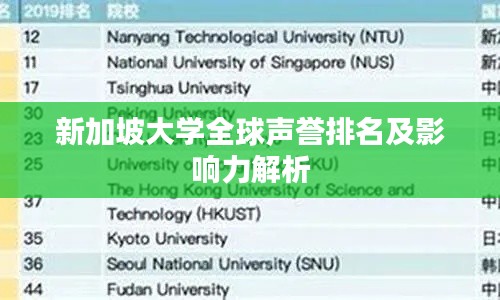 新加坡大学全球声誉排名及影响力解析
